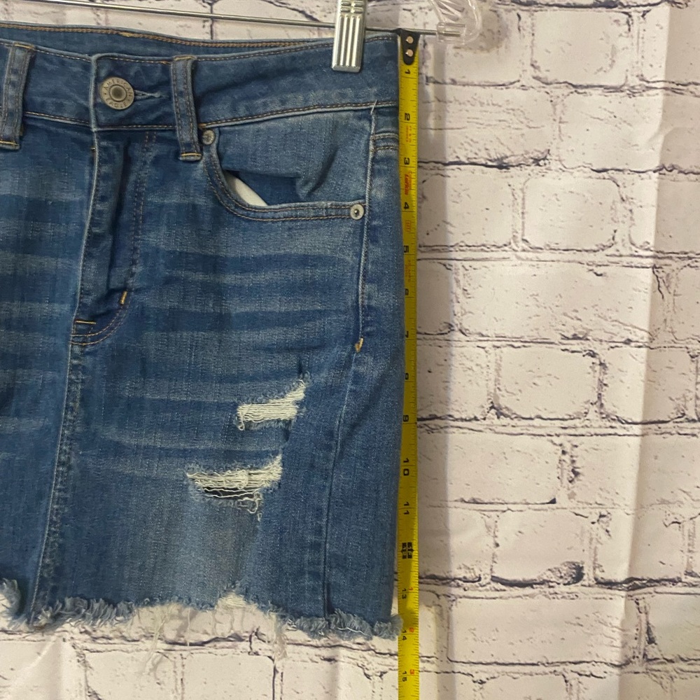 American eagle high rise mini skirt denim distressed size 4 - Picture 2 of 6
